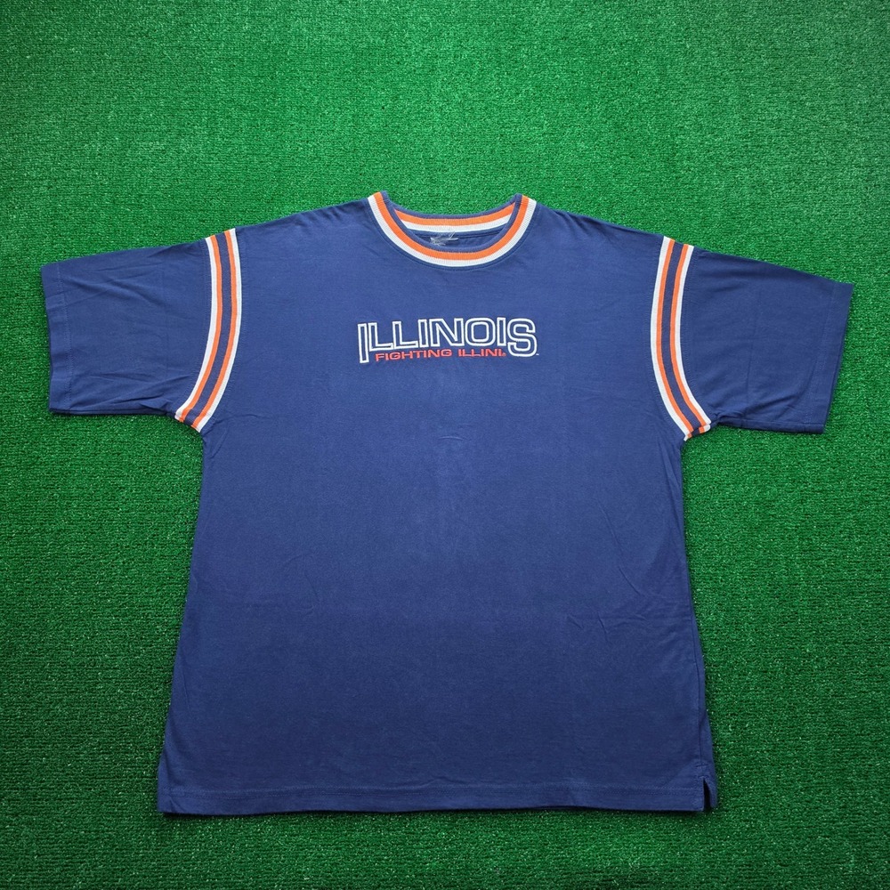 Vintage Illinois Fighting Illini Shirt Mens XL Navy Ringer Orange White Stripe